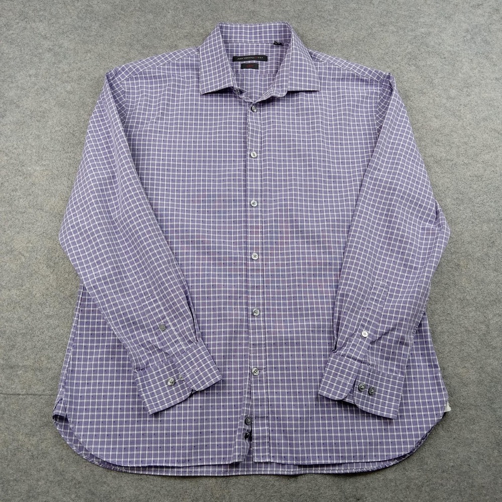 John Varvatos Shirt Mens 16.5 32/33 Purple Check Slim Fit Dress Long Sleeve